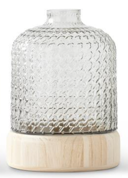 Textured Glass Vases With Wood Base