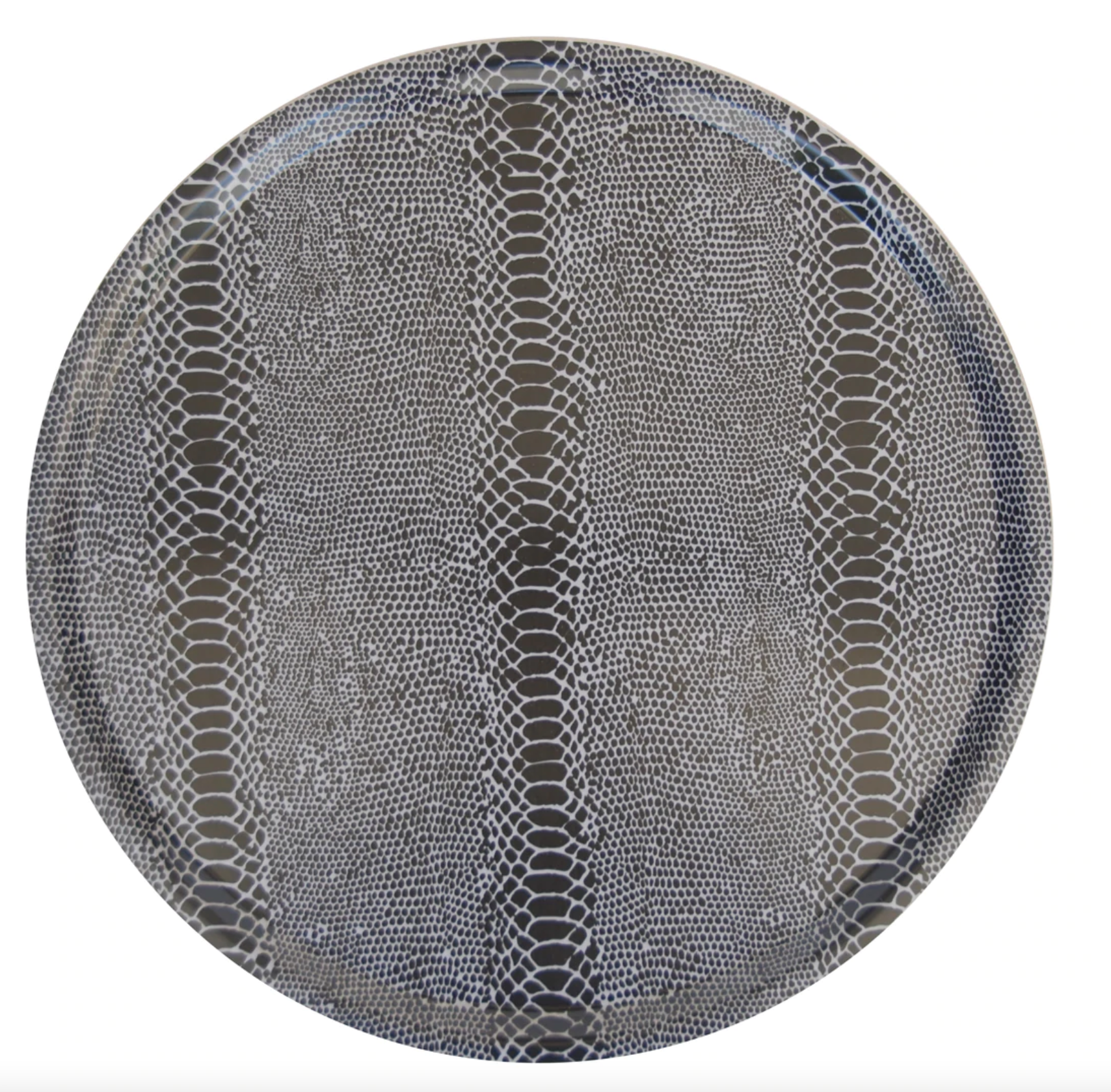 Large Round Serving Tray- Black Snakeskin