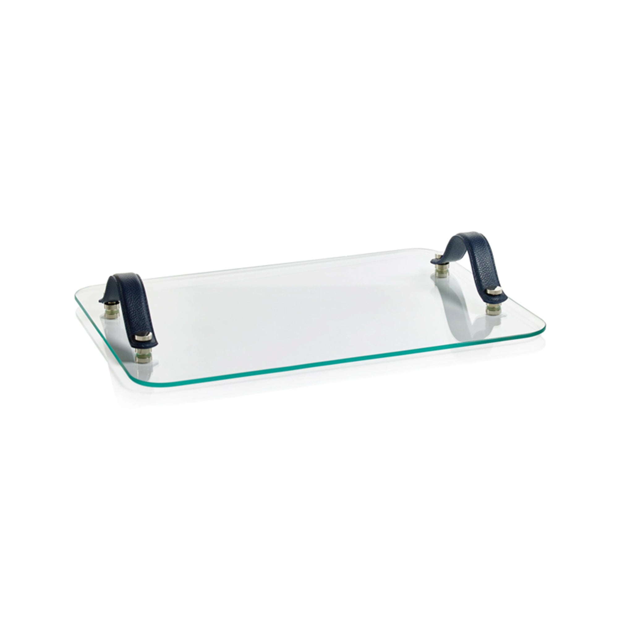 Glass, Nickel and Leather Bar Tray, Midnight Blue